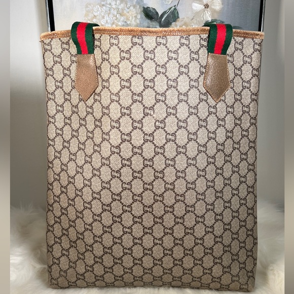 SOLD GUCCI Old Gucci Vintage GG Sherry Line Tote Bag PVC Leather Brown - Picture 10 of 16